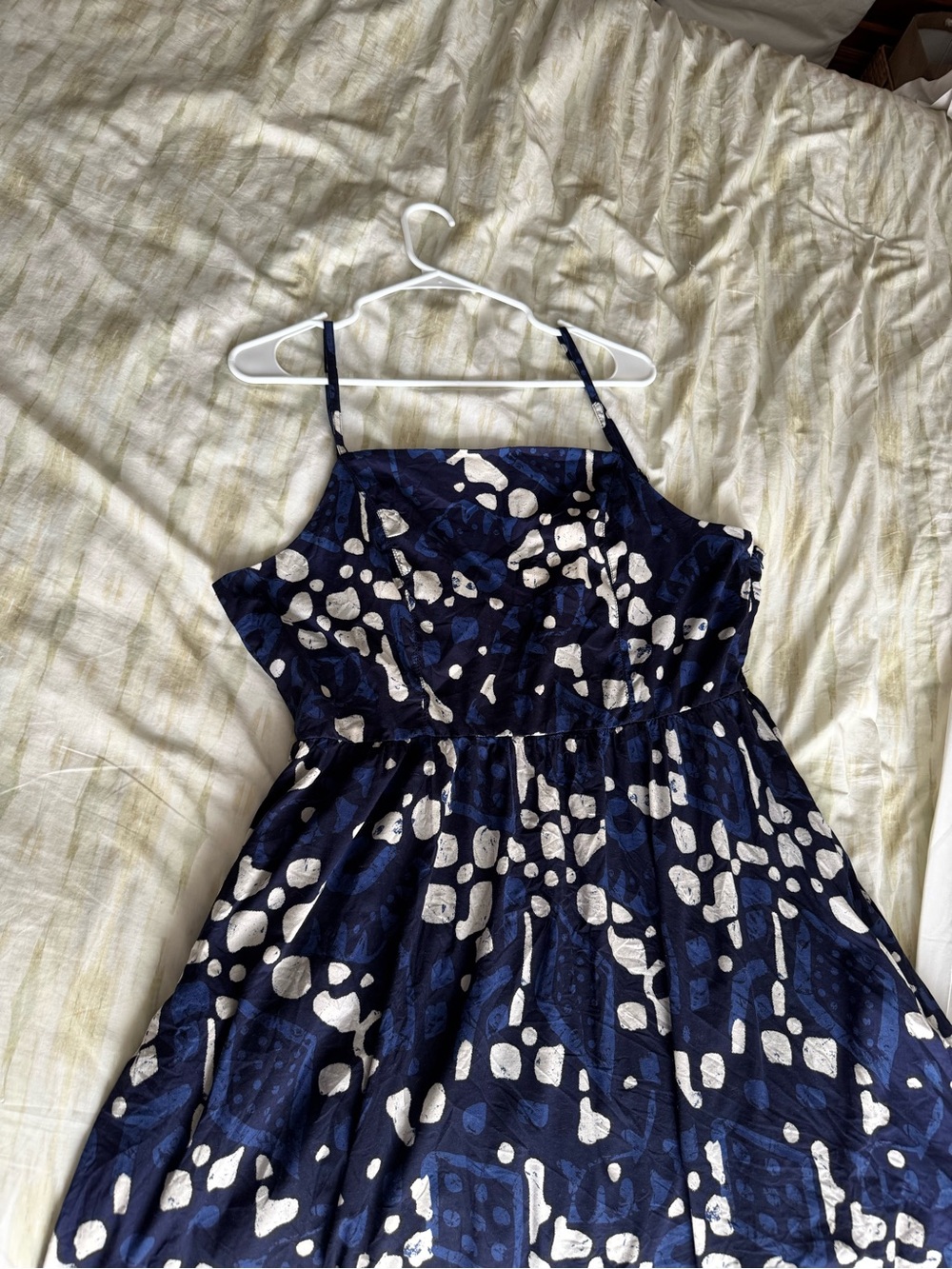 Fat Face Navy Blue and White Printed Spaghetti Strap Dress